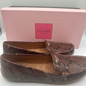 Kate Spade Slip On Driving Loafers Moc Toe Size 8.5B Deck Redwood Snake Leather